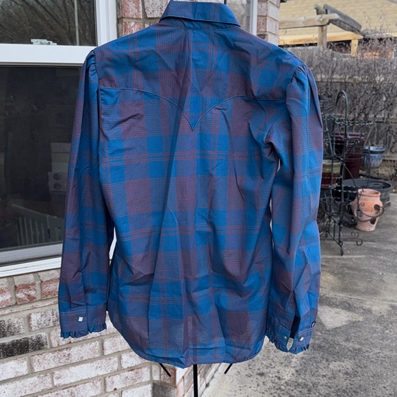 Nos Vintage Rockmount 38 Teal Rust Plaid Pearl Snap Blouse USA made - Picture 8 of 9